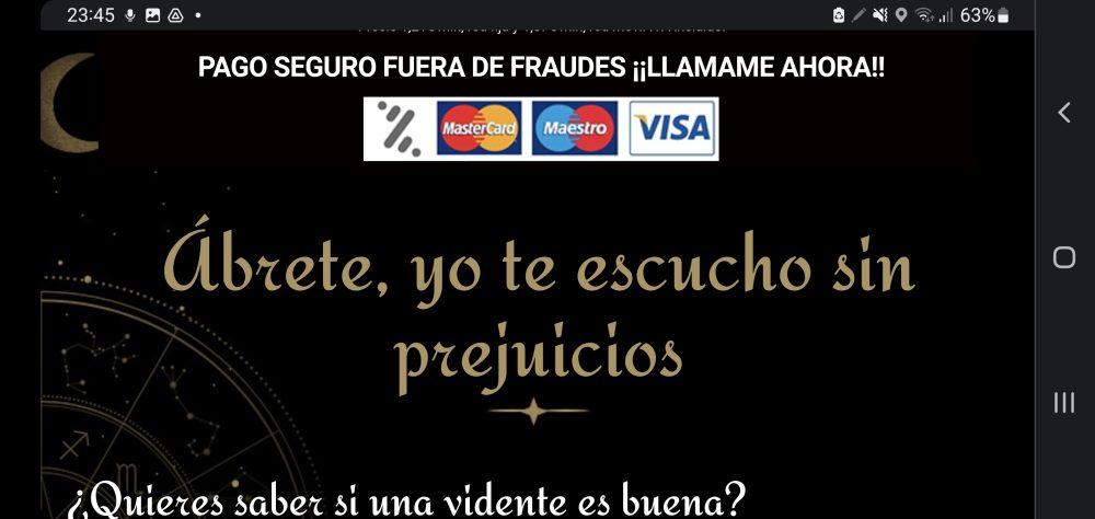 Captura de pantalla de la página web de Vidente Olga